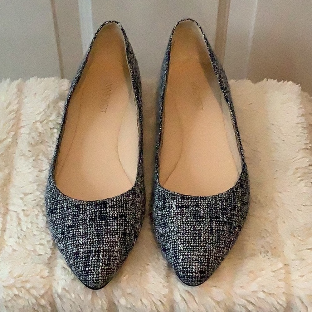 Nine West ballet flats. Navy and white tweed. Size 9.5. Worn once